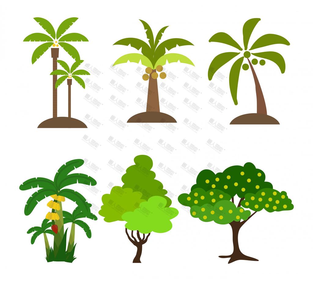 热带椰子树卡通矢量图
