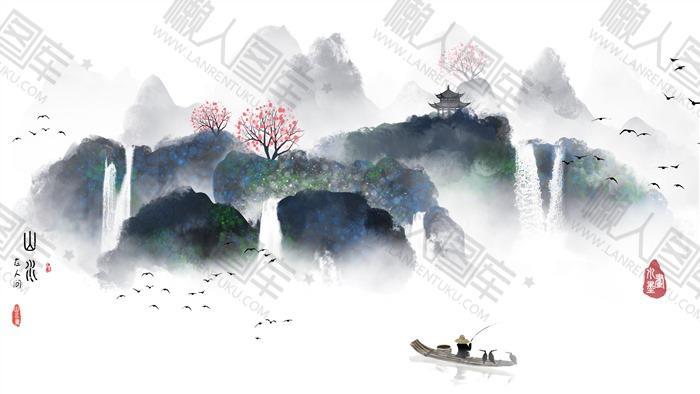 中式山水背景墙图片