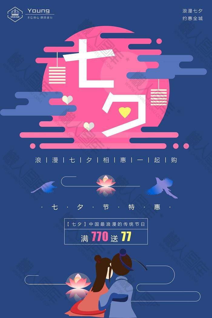 原创浪漫七夕优惠促销海报