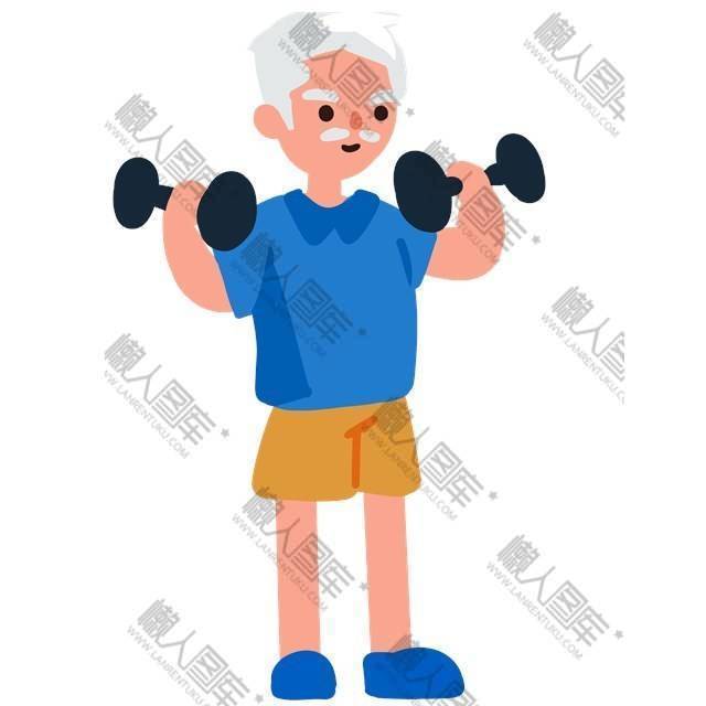 举杠铃的老爷爷插画图片图1