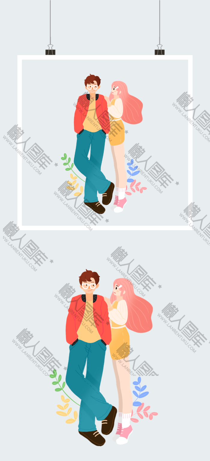现代情侣俊男靓女手绘插画图2