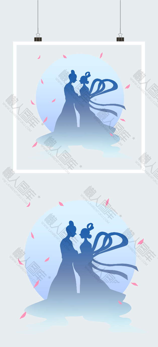 七夕牛郎织女月下相会背景图2