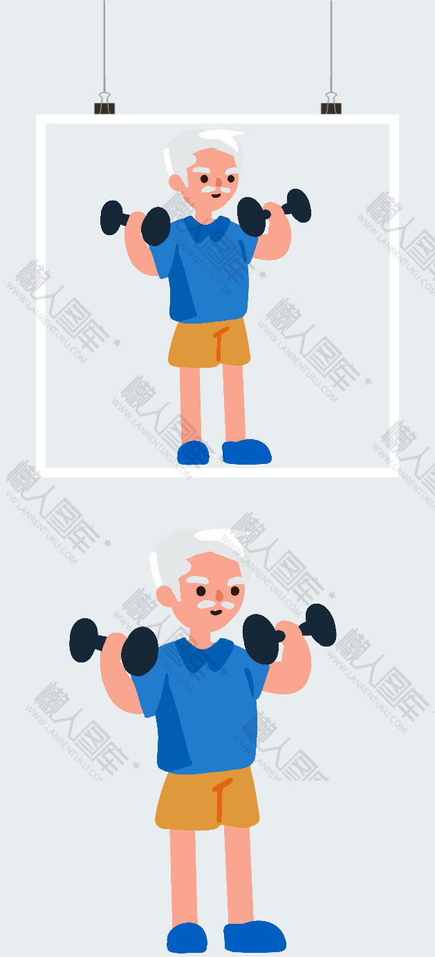 举杠铃的老爷爷插画图片图2