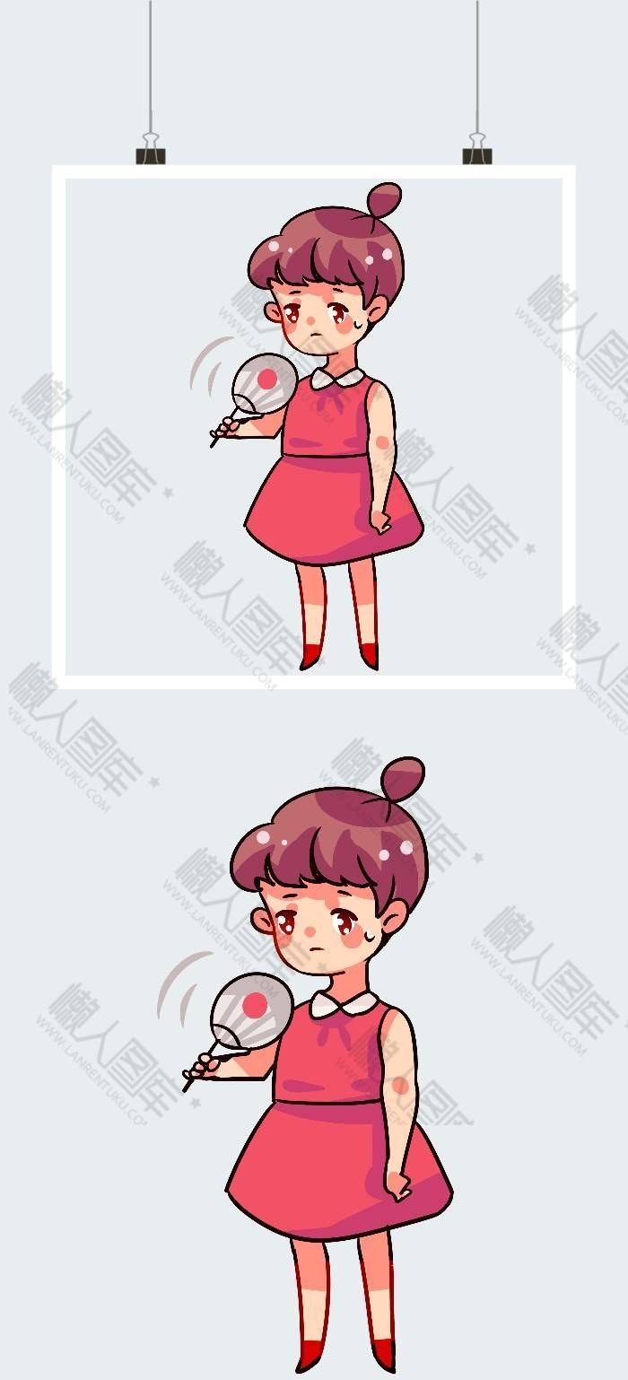 扇扇子的女孩插画图片图2