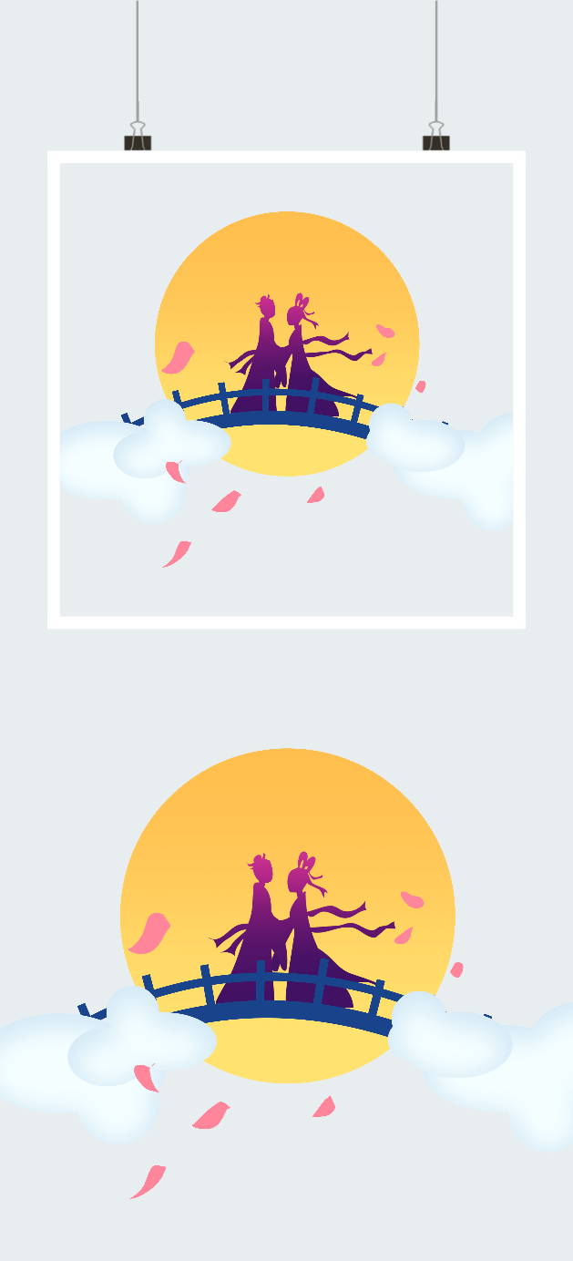 七夕情人节牛郎织女相会插画图2
