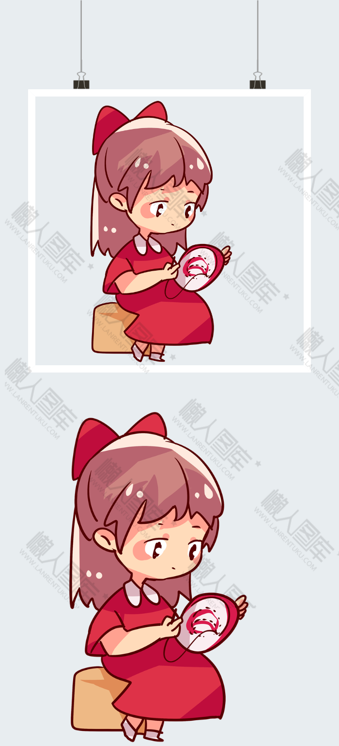 红色长裙女生插画图2