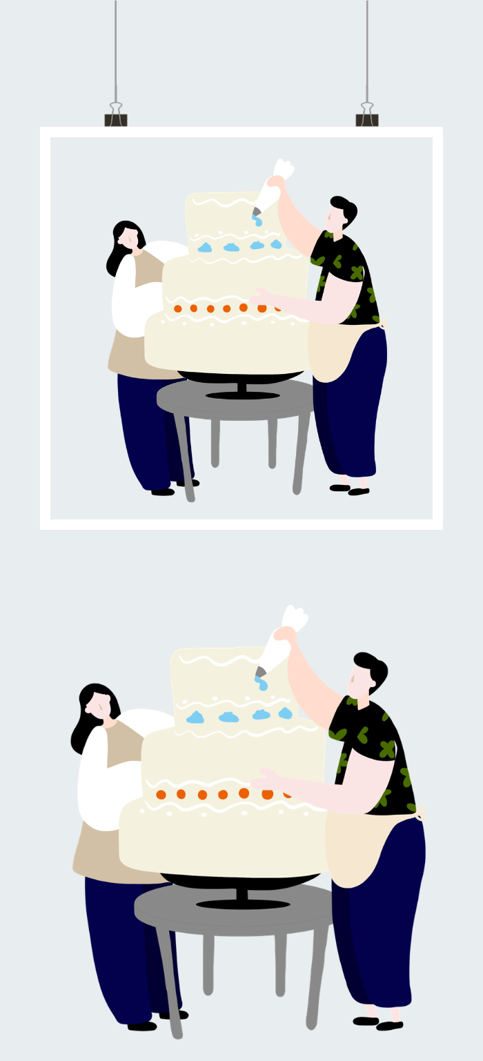 简约男生女生一起蛋糕图案图2