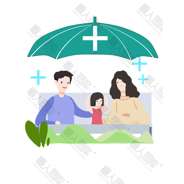 卡通漫画保险家庭的绿伞