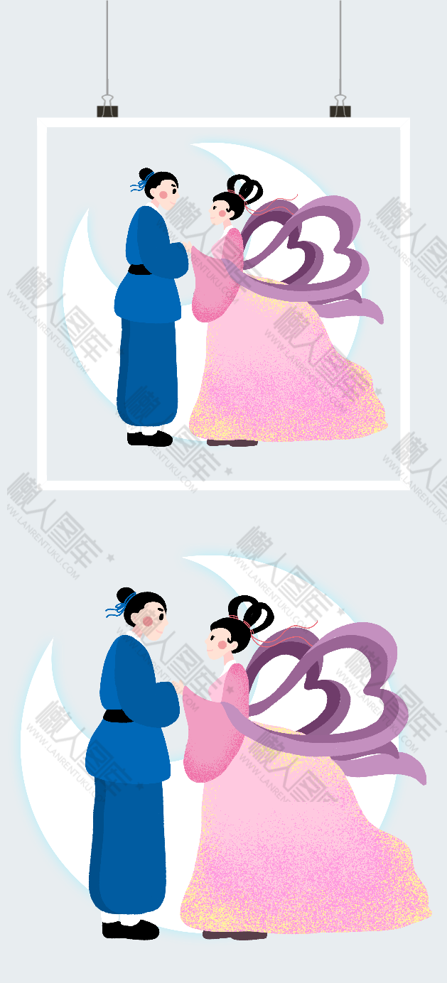 古风仙气飘飘情侣相会场景插画图2