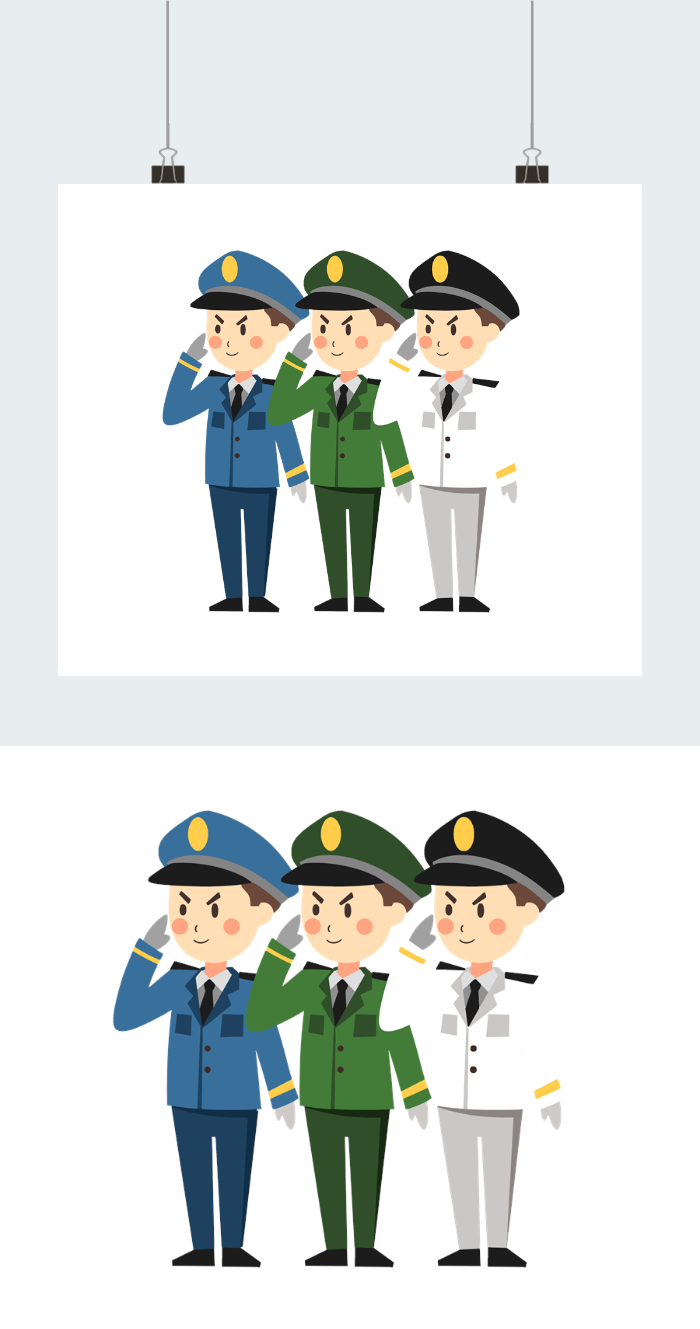 卡通原创海陆空军人敬礼图片图2
