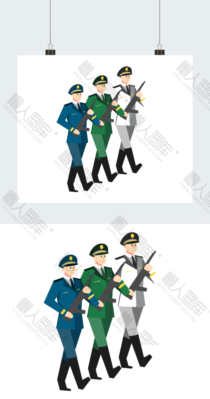 卡通海陆空军人持枪正步图片图2