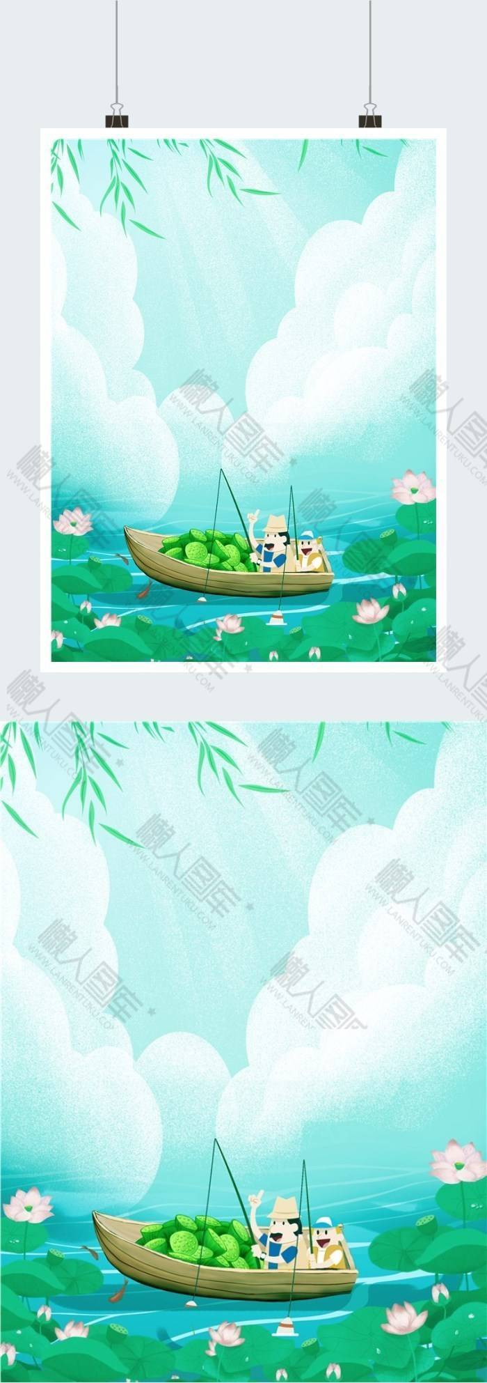 夏季荷花手绘风促销宣传海报图2