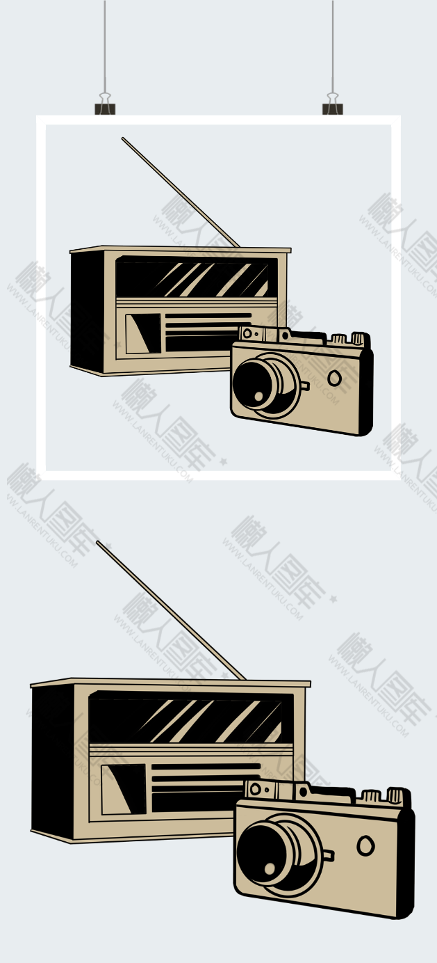 手繪風老式收音機相機插畫素材下載_懶人圖庫
