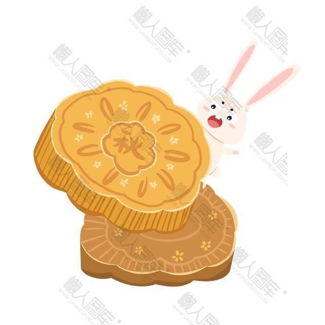 中秋节小白兔月饼插画