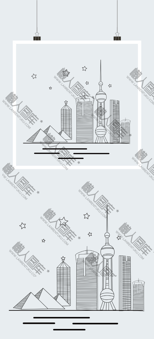 城市线描手绘图片图2