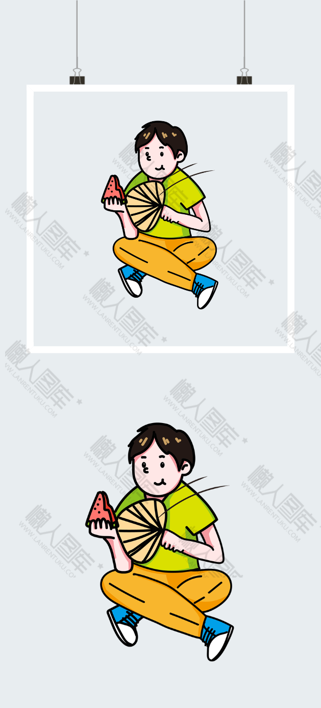 夏日扇扇子吃西瓜人物插画图2
