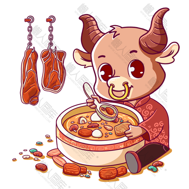 喝腊八粥的小牛插画图1