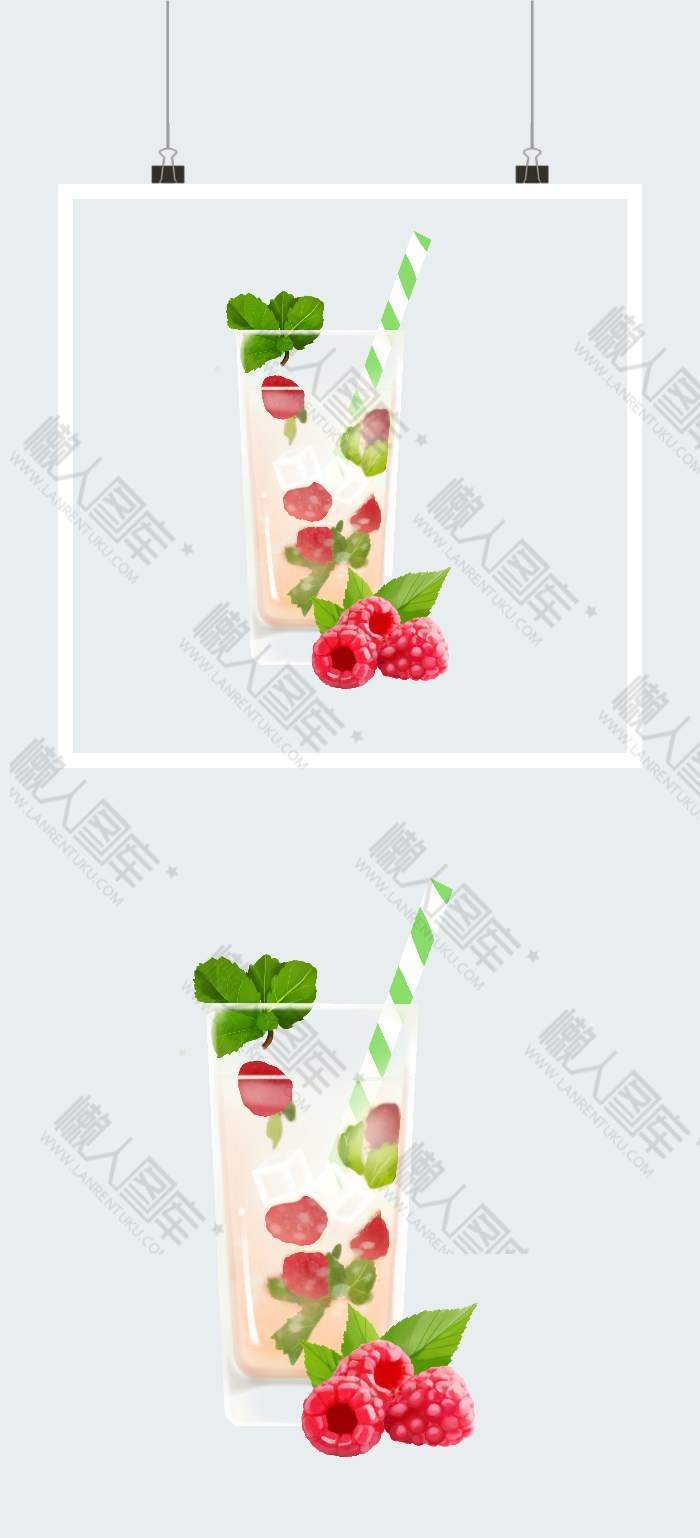 清新夏日饮品树莓插画图片