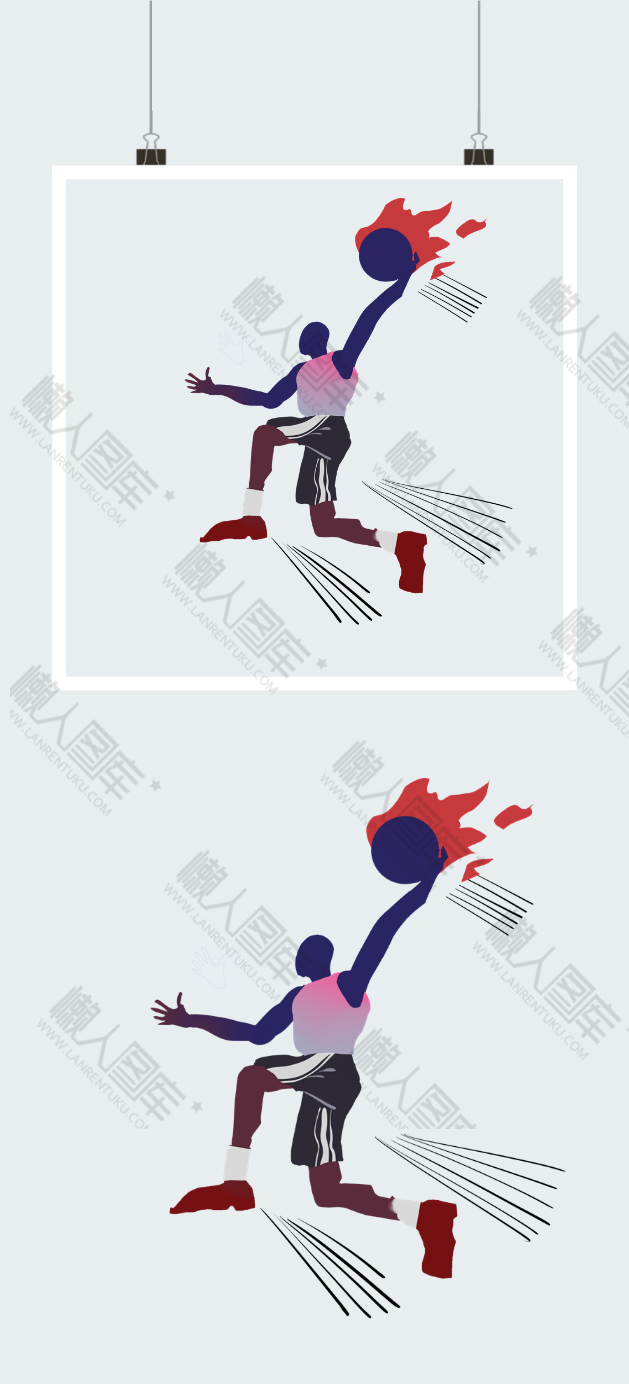 篮球火运动员投球卡通插画图2