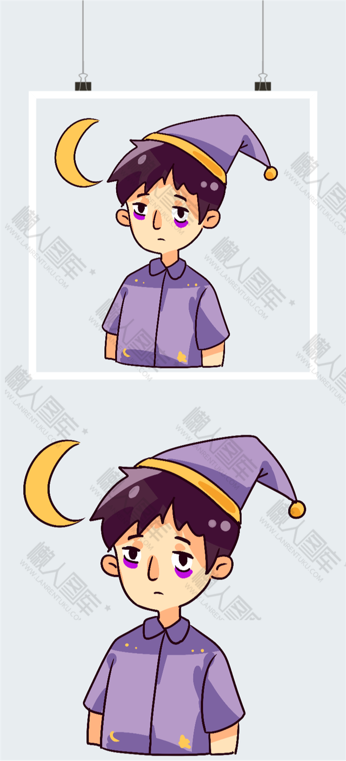 失眠男孩插画矢量图片图2