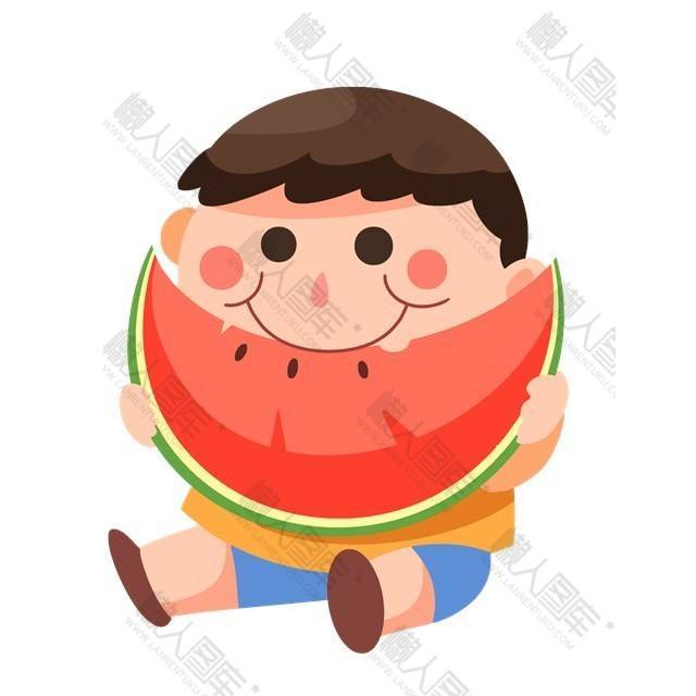 吃瓜男孩手绘插画图片图1