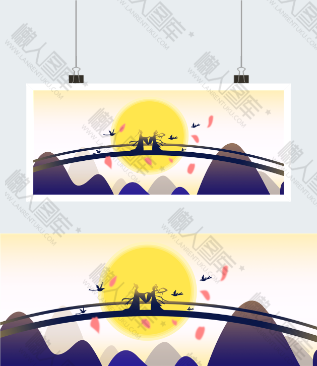 七夕鹊桥相会插画素材图2