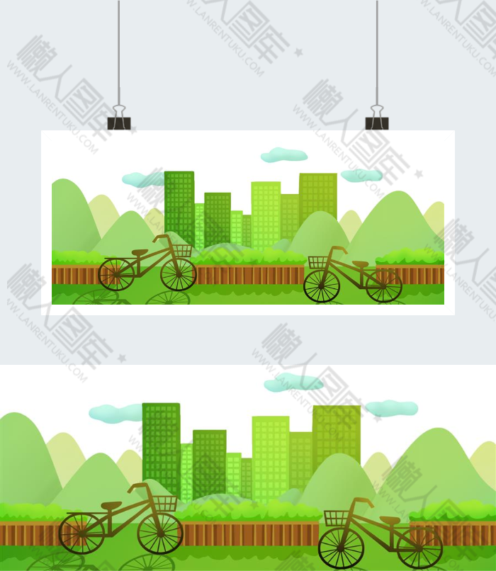 环保背景绿色城市自行车创意插画图2