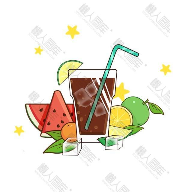 夏日饮品水果组合矢量图