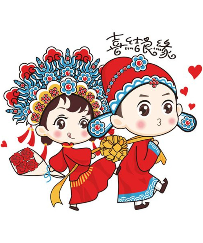 红色中式婚礼卡通新人矢量图片