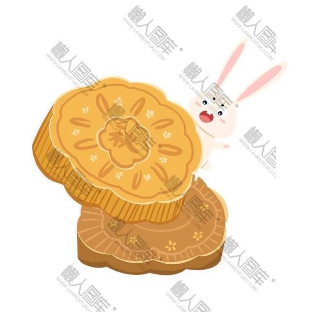 中秋节兔子吃月饼矢量图