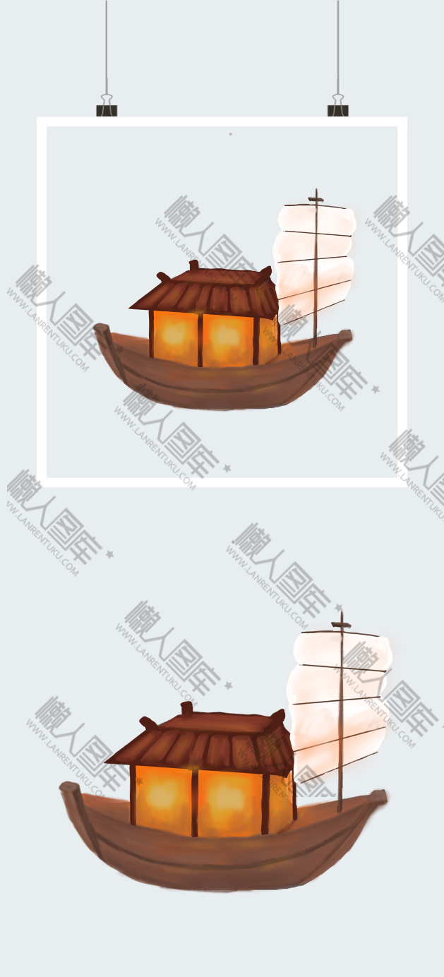 中元节卡通小船矢量素材图2