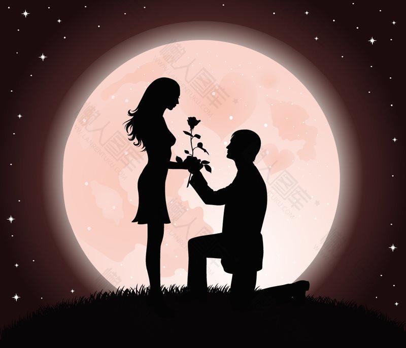 浪漫情侣求婚插画图片