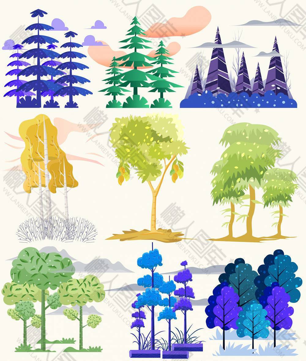 童话森林树木设计矢量素材