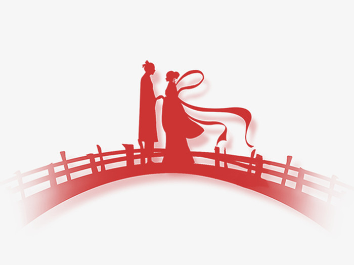 七夕人物鹊桥相会剪影矢量图图1