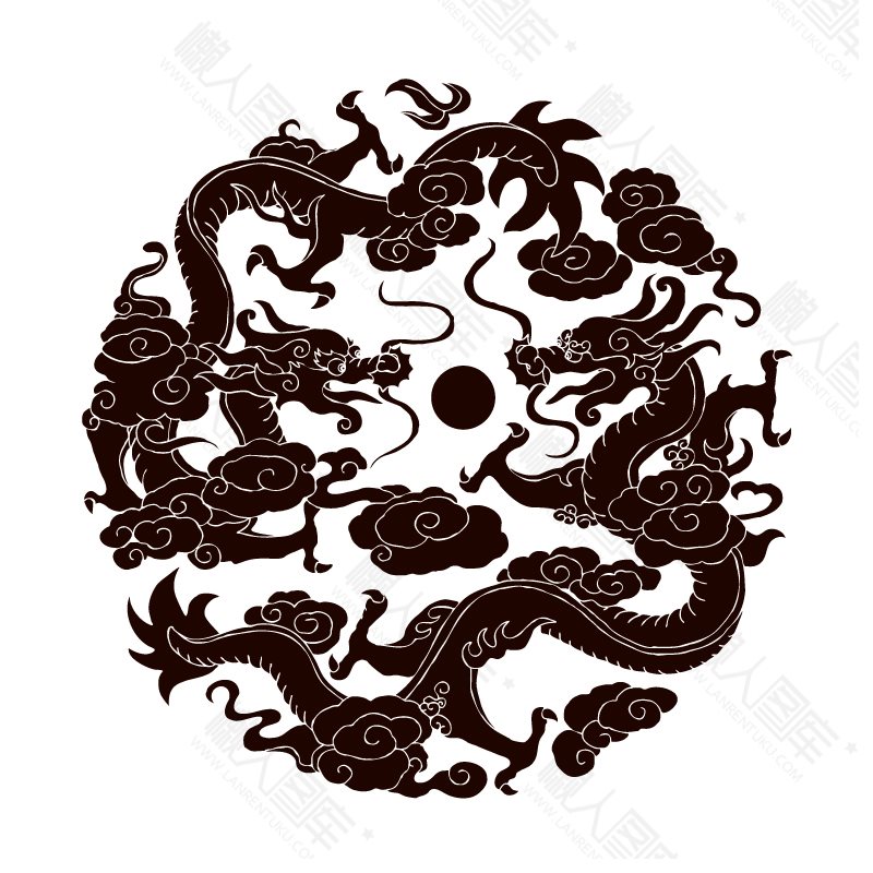 黑色双龙戏珠素材图1