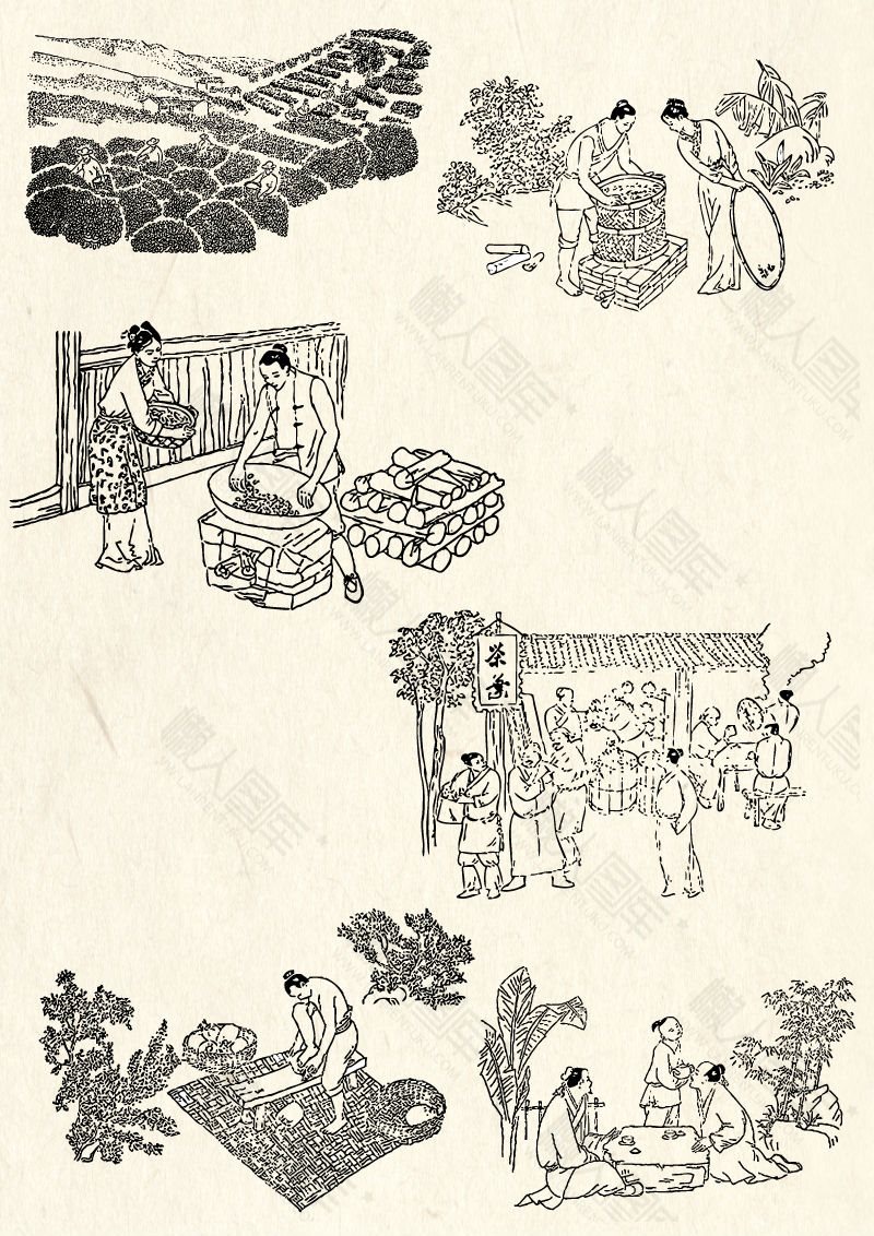 古代线描画矢量图图1