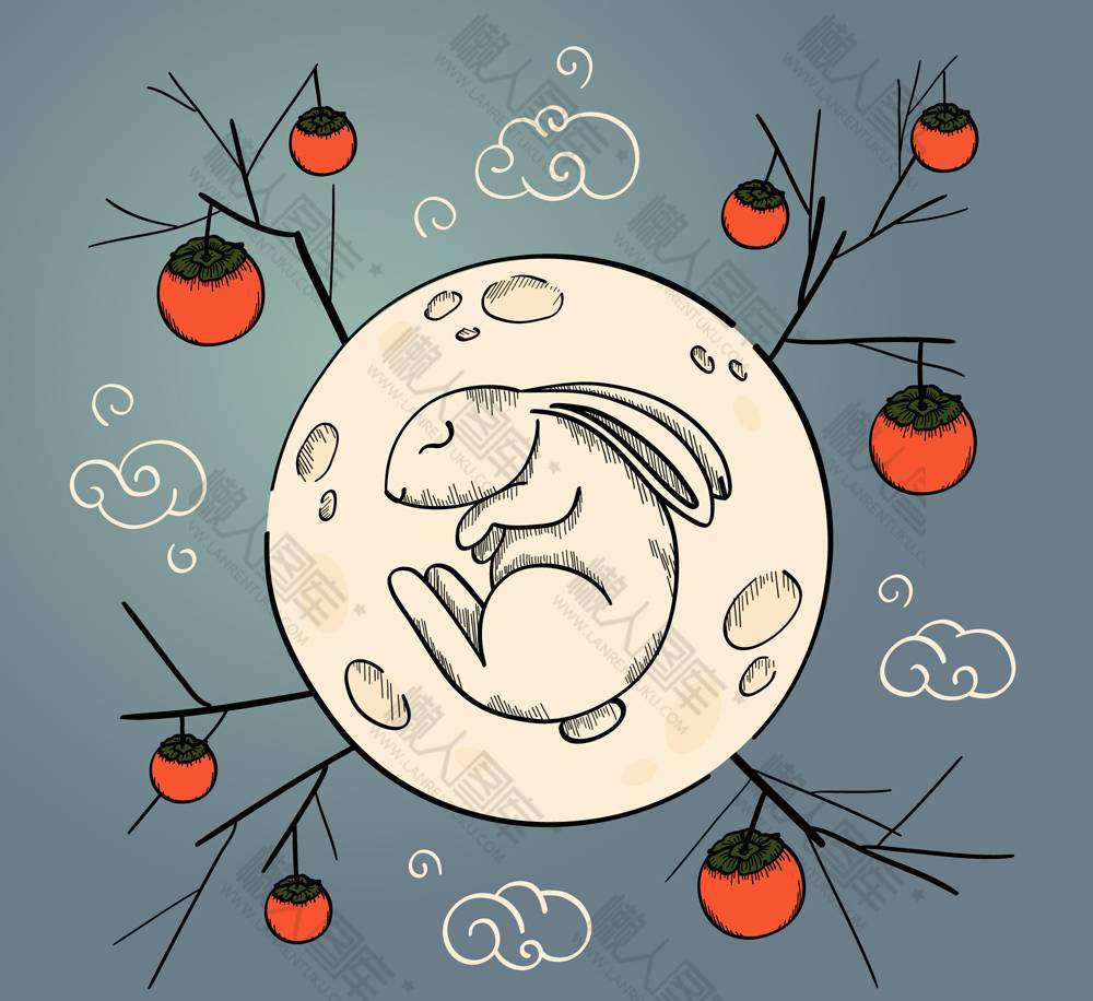 中秋月亮玉兔矢量图