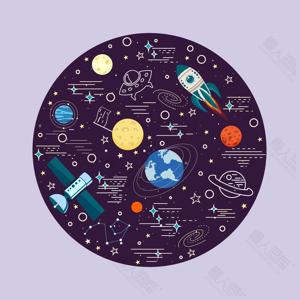 手绘宇宙空间元素矢量图图1