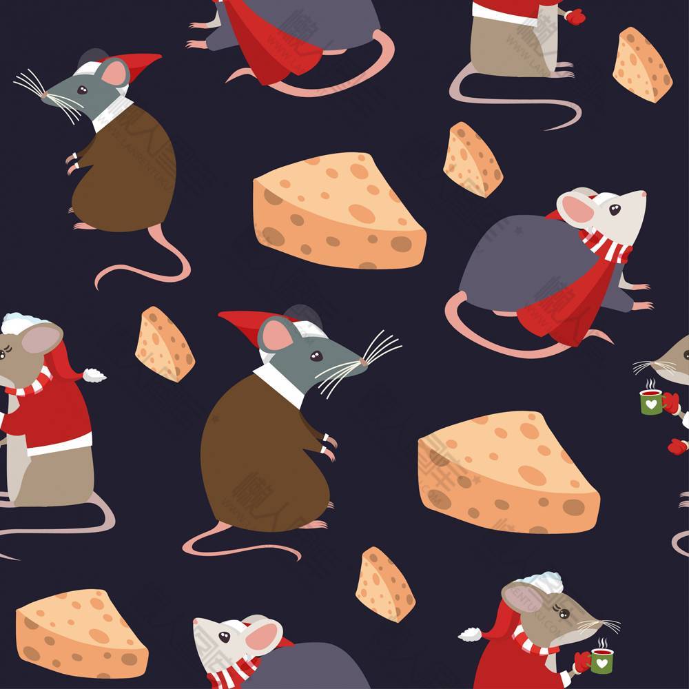 老鼠和奶酪无缝背景矢量图片