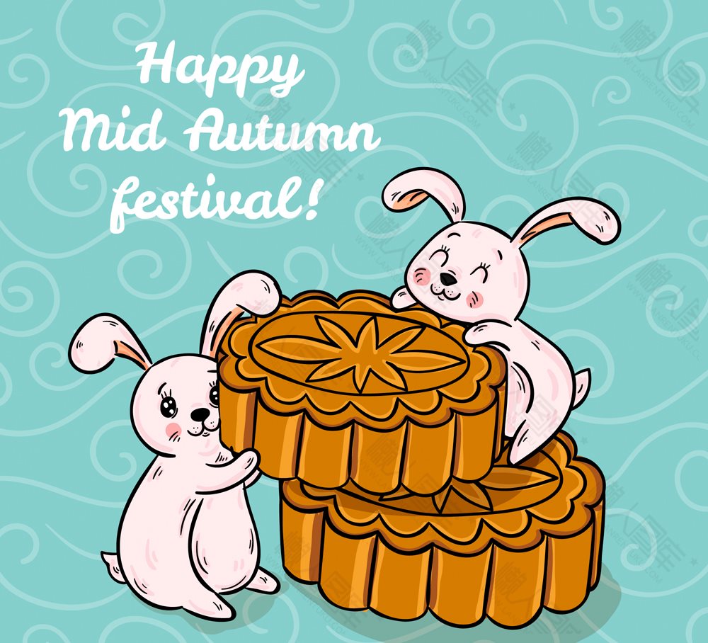 中秋节月饼和兔子矢量图