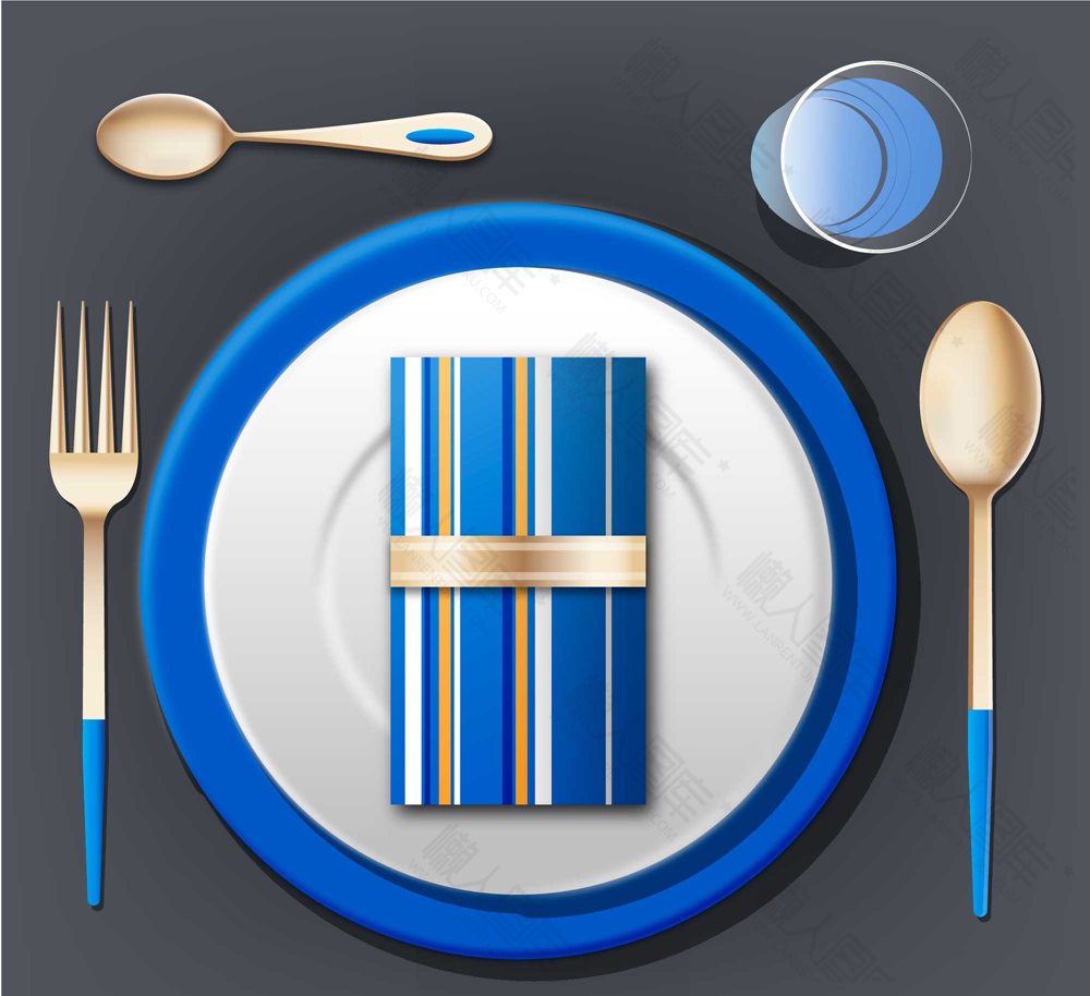 蓝色餐具设计图片