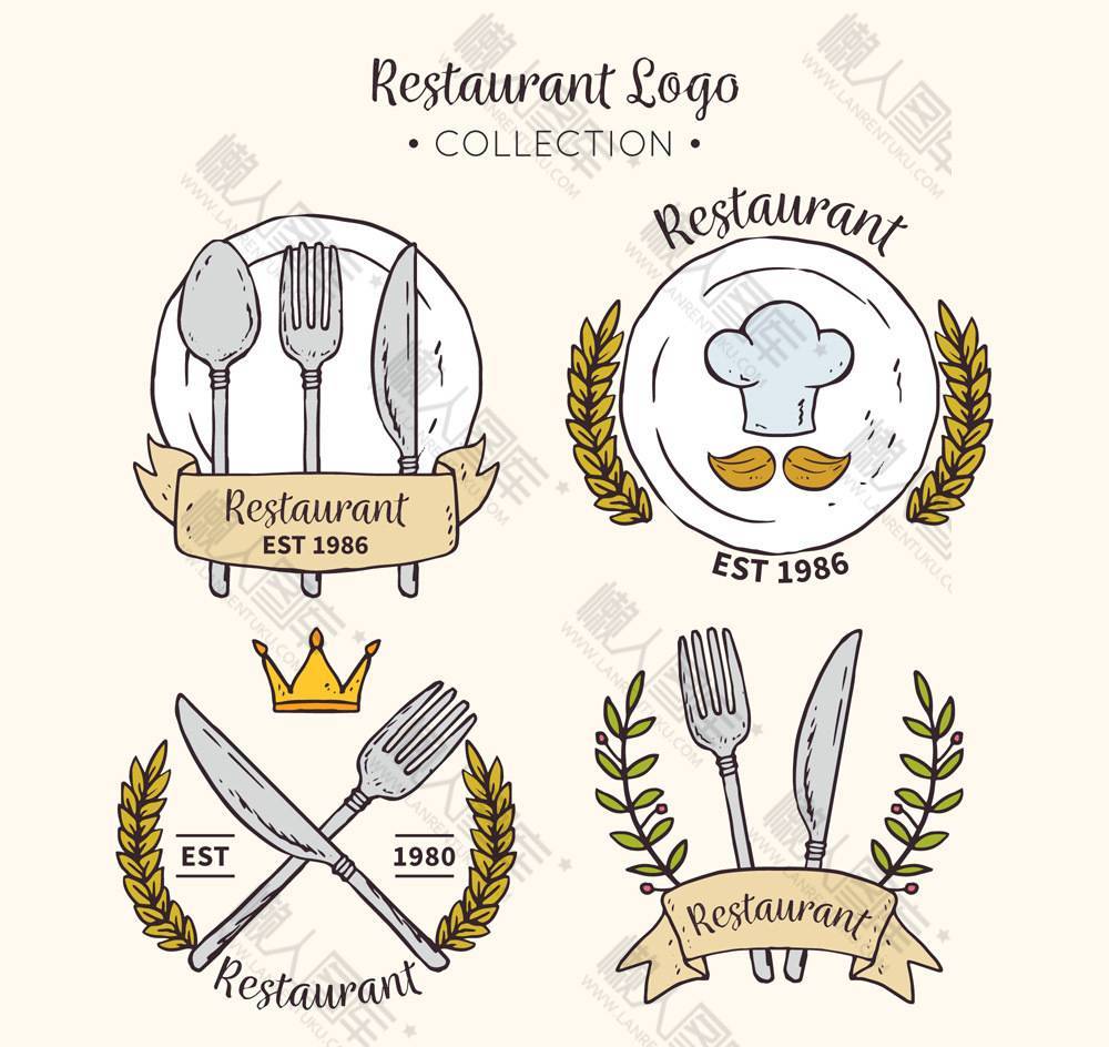 彩绘餐馆标志矢量图