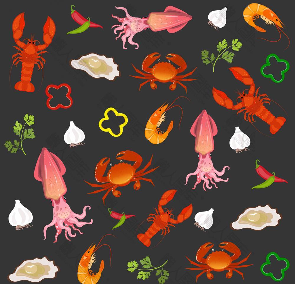 美味海鲜食物手绘矢量图片