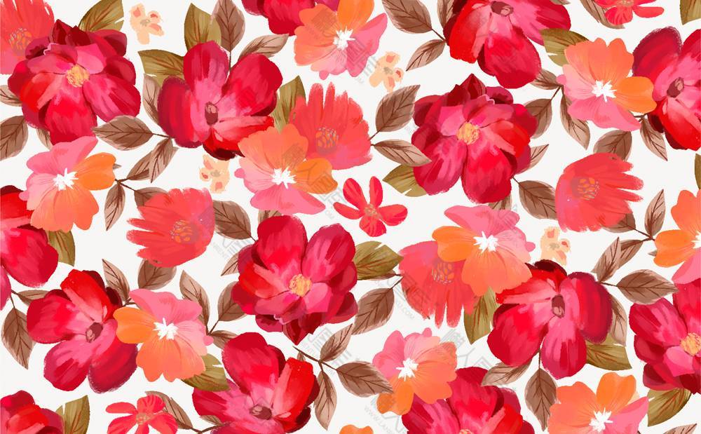 水彩红色花卉背景图