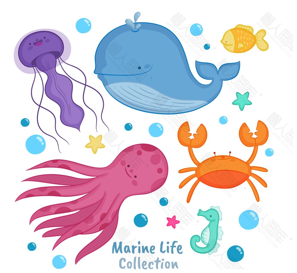 海洋动物矢量图 可爱卡通海洋动物矢量图素材下载 懒人图库