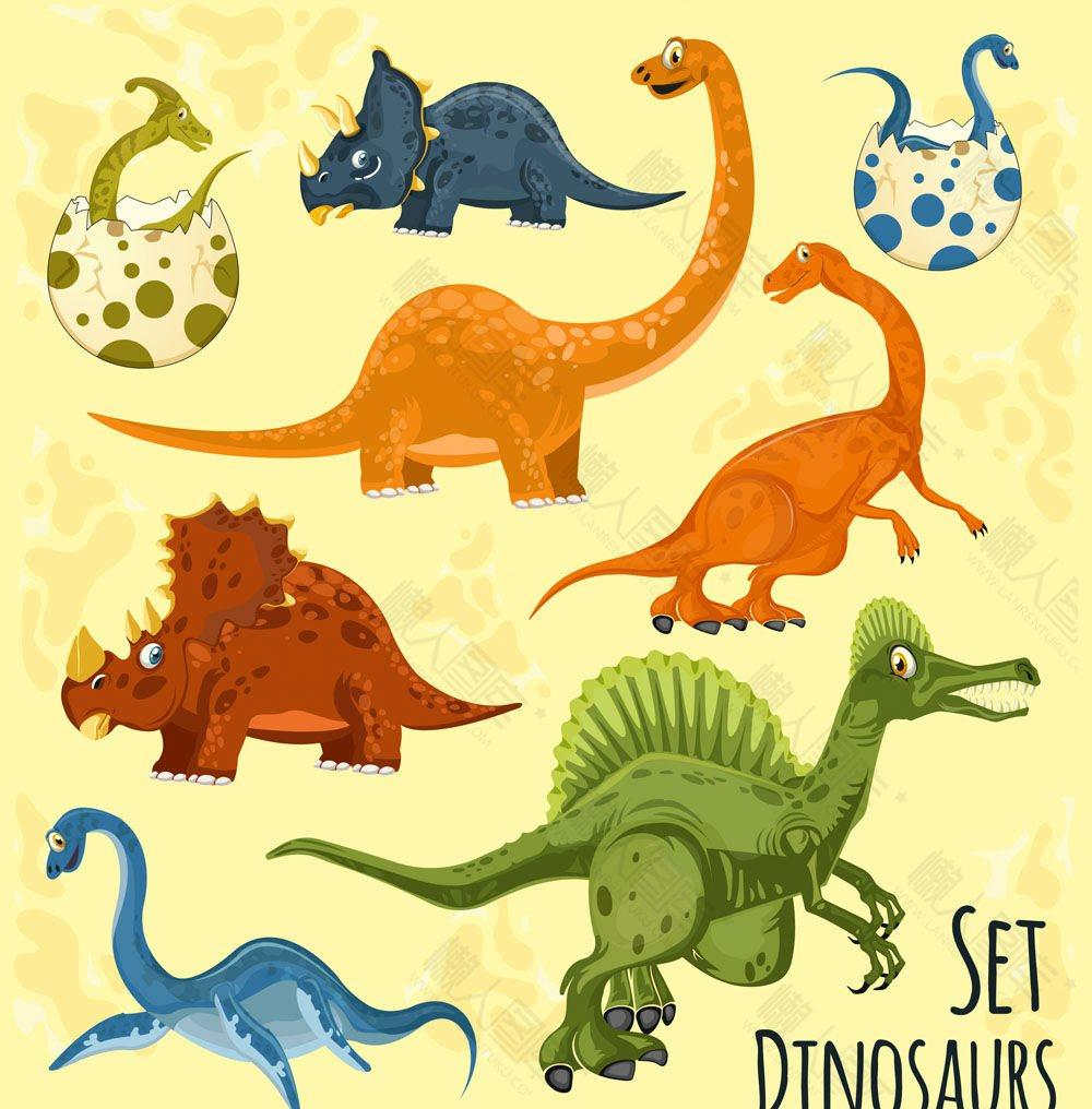 8种彩绘恐龙矢量图
