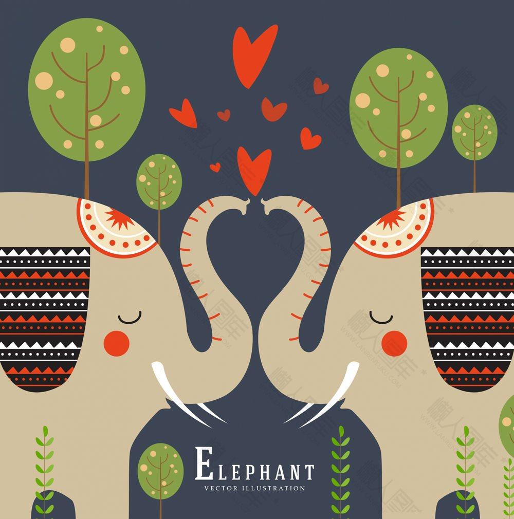 情侣大象亲吻简笔画图片