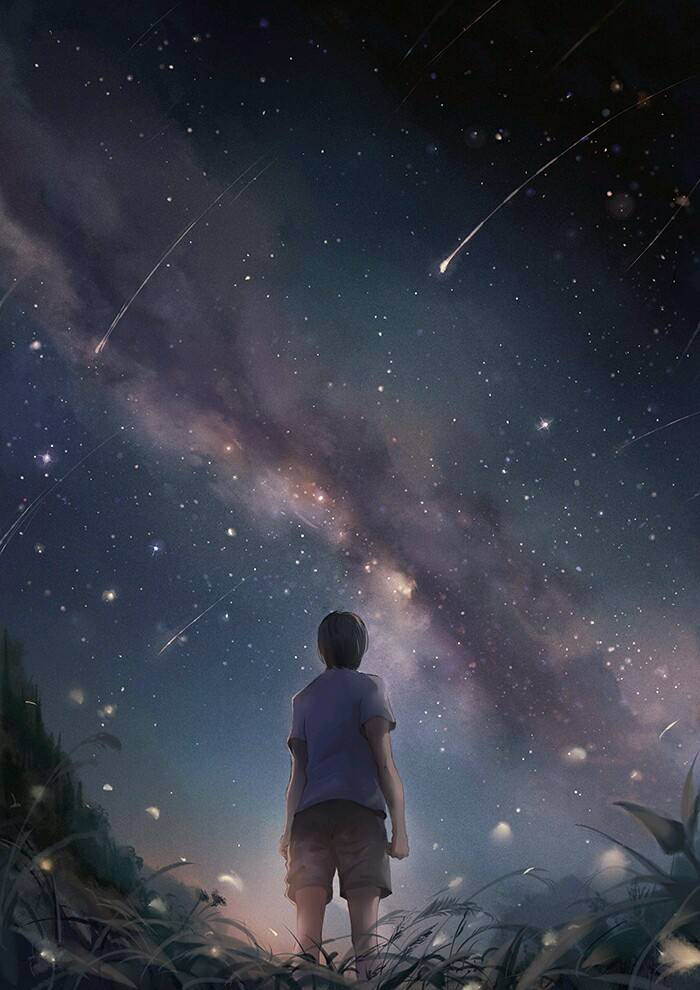 一个人仰望星空的照片图片