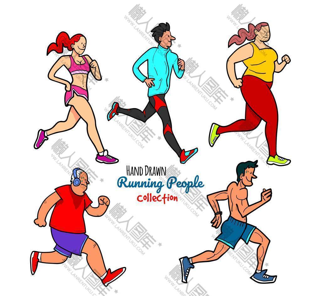 5款彩绘跑步健身人物矢量素材