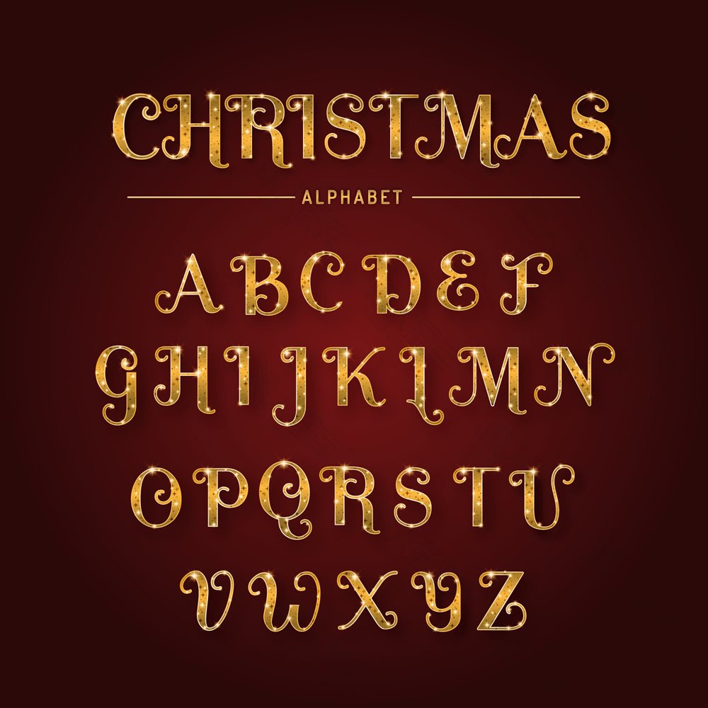 创意圣诞元素英文字体矢量图